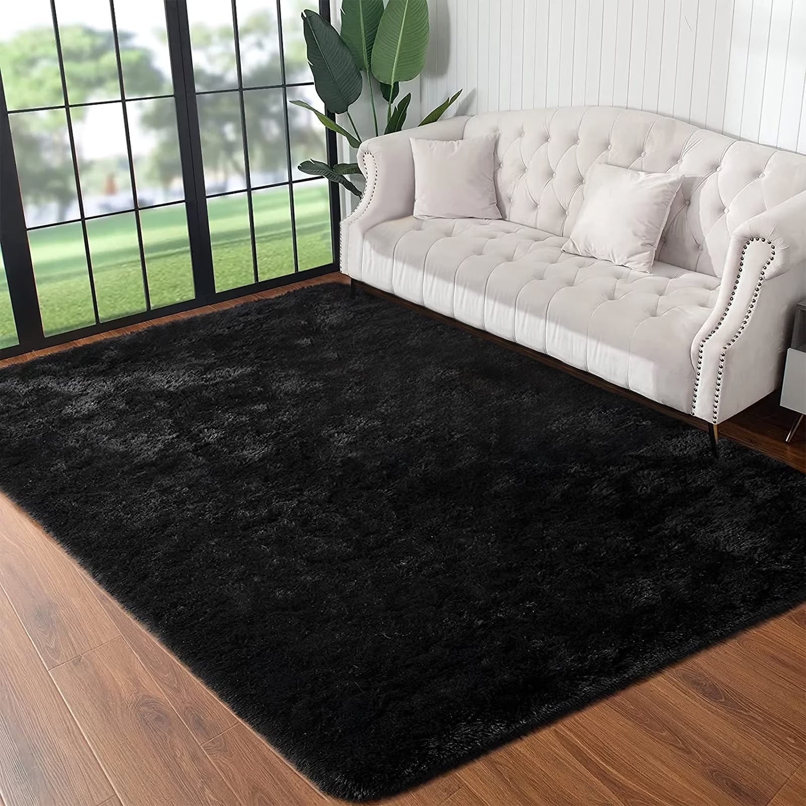 Cshidworld Area Rugs for Living Room Bedroom, 5X8 Ultra Soft Comfy Fluffy Thickened Memory-Foam Indoor Carpets, Modern Aesthetic Minimalist Carpet for Teen Adults Apartment Bedroom Home Decor, Black