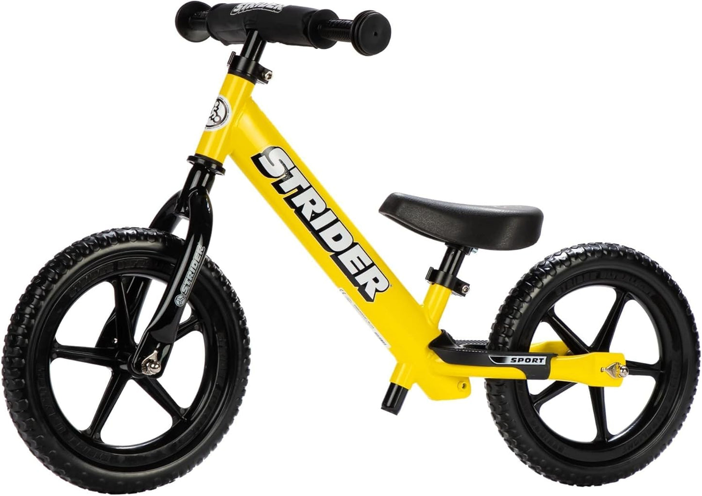 Strider 12” Sport Balance Bike for Children Aged 1 to 4 Years - Features Safety Pad, Padded Seat, Mini Grips, and Flat-Free Tires - Easy Tool-Free Assembly and Adjustments
