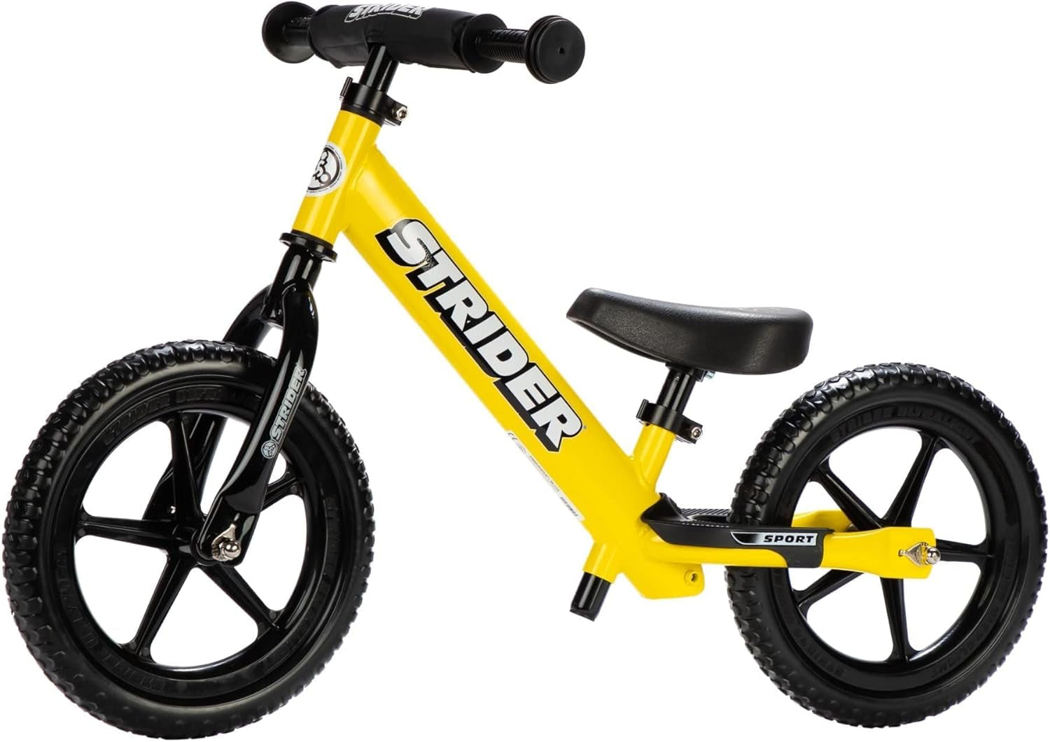 Strider 12” Sport Balance Bike for Children Aged 1 to 4 Years - Features Safety Pad, Padded Seat, Mini Grips, and Flat-Free Tires - Easy Tool-Free Assembly and Adjustments