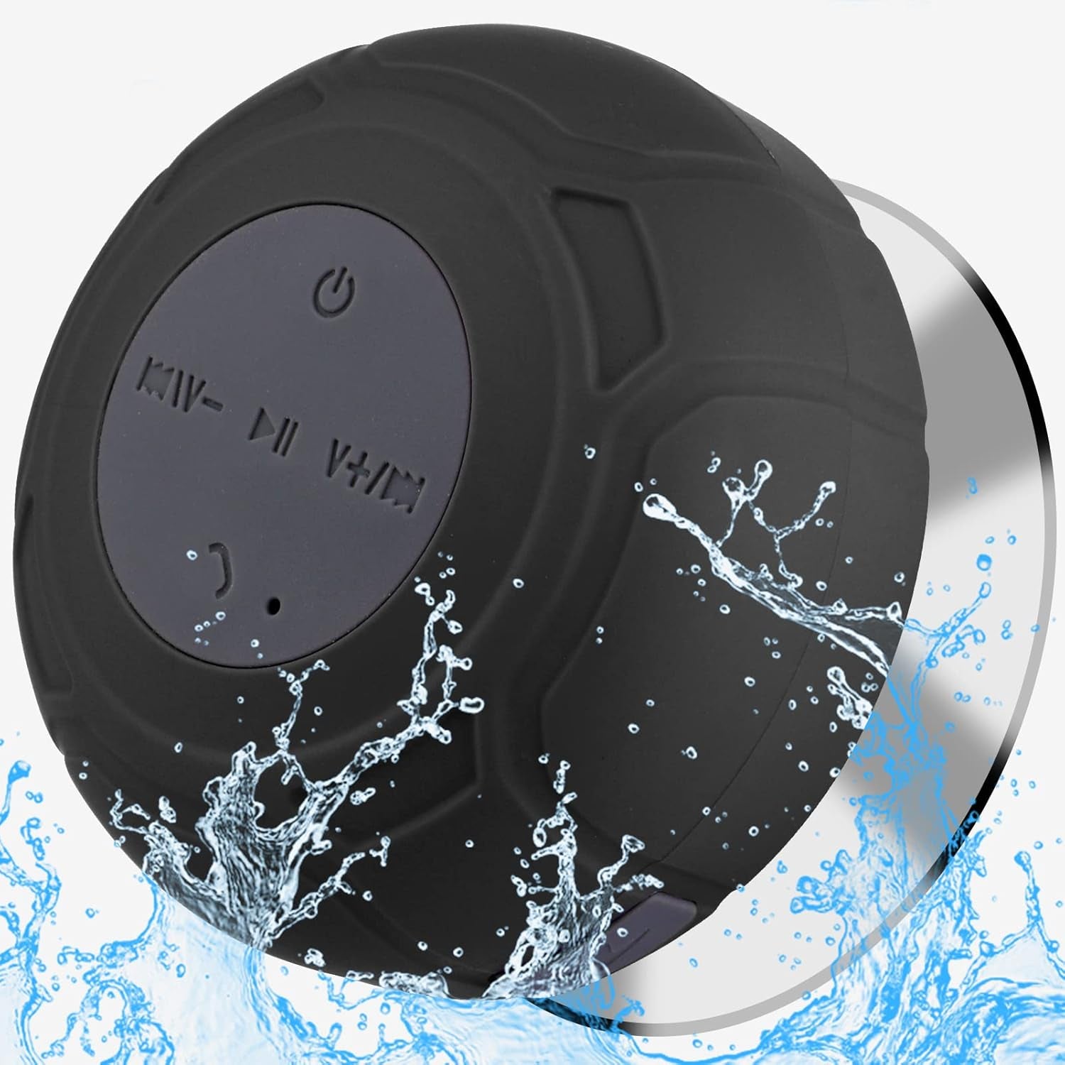 Waterproof Bluetooth Shower Speaker - Portable Wireless Water-Resistant Speaker with Suction Cup and Built-In Microphone, Ideal Gift for Kids, Compatible with iPhone, Tablets, and Suitable for Bathroom and Kitchen Use - Black