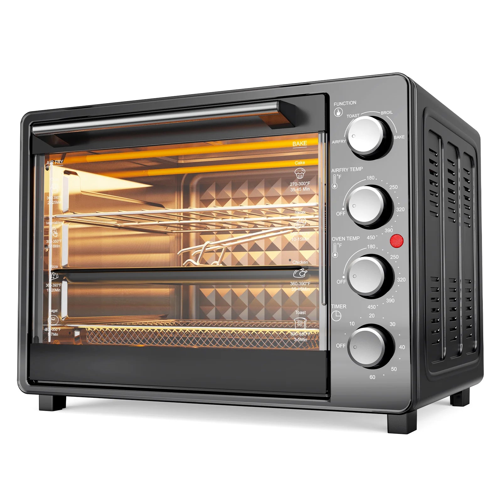 34 QT Extra-Large Oil-Free Air Fryer Toaster Oven Combo with 5 Functions: Pizza, Warm, Broil, Toast, Bake - Black