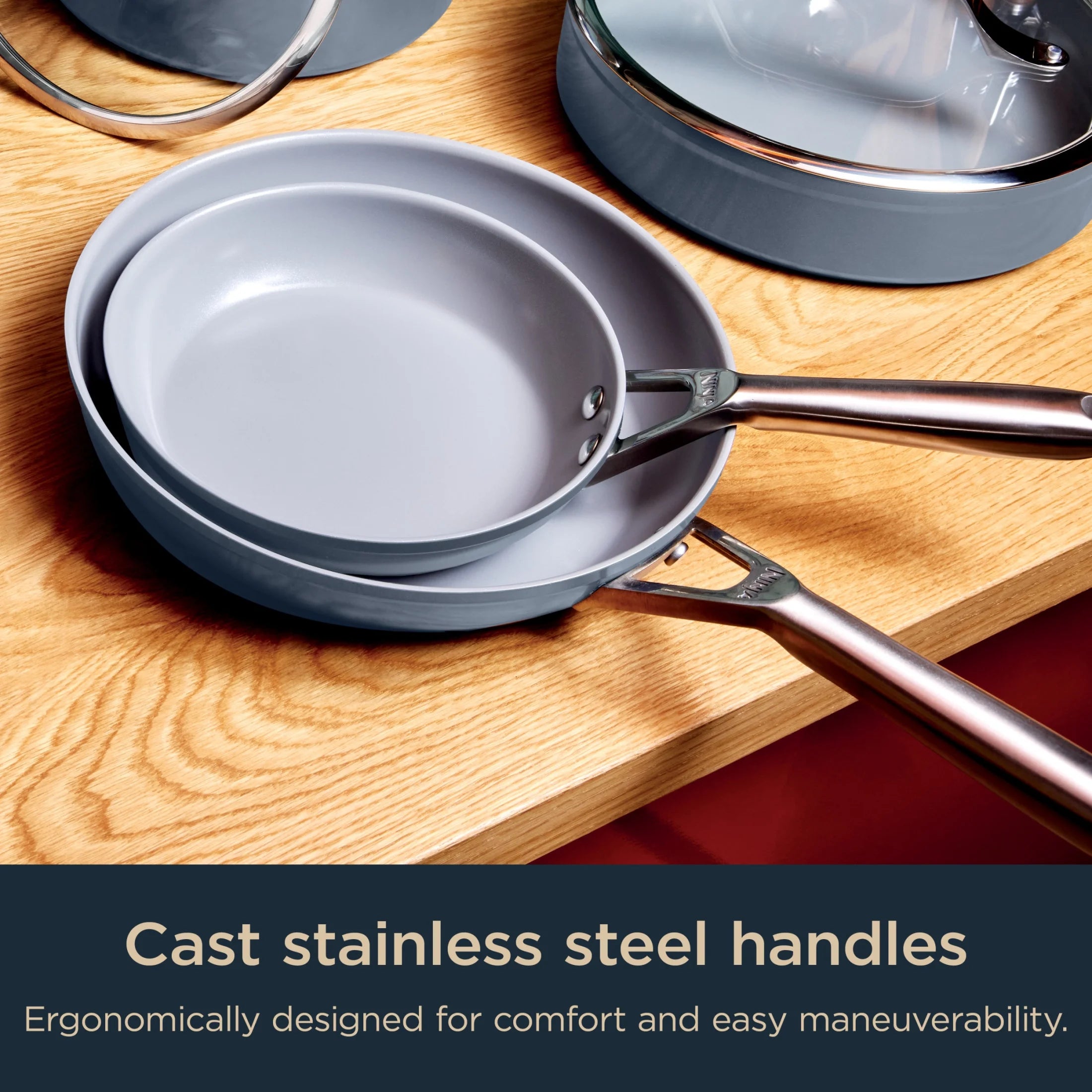 Ninja Ceramic Pro 10-Piece Cookware Set, Aluminum and Stainless Steel, Non-Stick Set, Glass Lids, Stove to 550F Oven Safe, Dishwasher Safe, Midnight Blue, CW38000