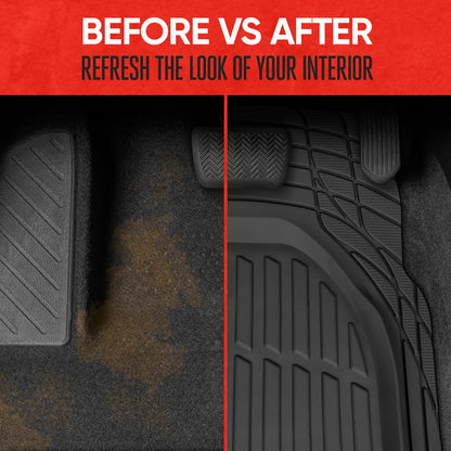 Motortrend 3-Piece Deep Dish Rubber Floor Mat for Chevrolet, Ford, Dodge, GMC, Honda, Hyundai, Jeep, Kia, Nissan, Toyota, and Volkswagen Vehicles