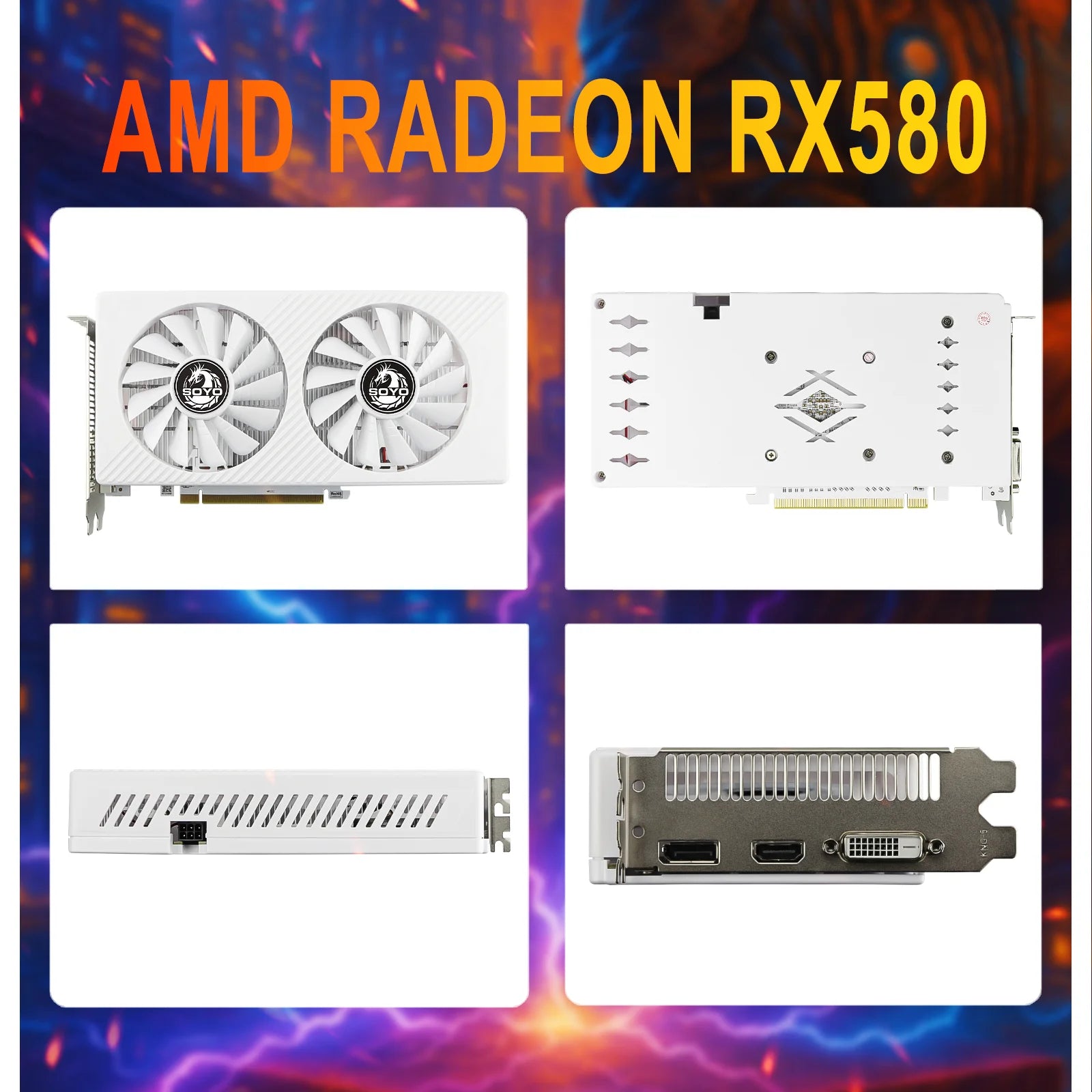AMD Radeon RX580 8GB 256-Bit GDDR5 Gaming Graphics Card with Dual Fans and PCI Express 3.0 - White