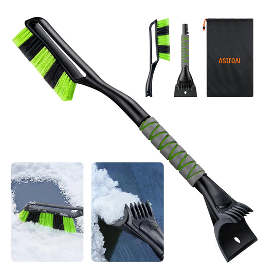 Detachable Snow Brush and Ice Scraper Set for Automotive Windshields, Ergonomic Foam Grip, Suitable for Cars, Trucks, and SUVs, Green