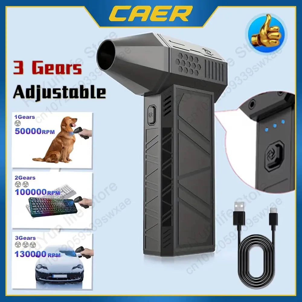 Caer Mini Turbo Jet Fan Electric Air Duster with 1&3 Gear Adjustable Speed 130000RPM 52M/S Car Computer Cleaning Blower Tool Kit