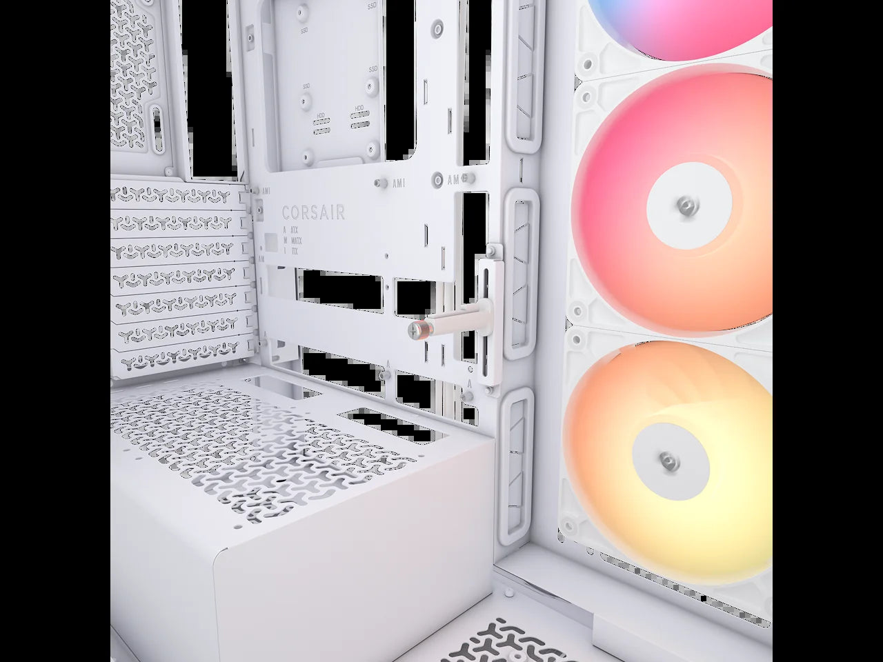 CORSAIR 3500X RS-R ARGB Mid-Tower PC Case – 3X Pre-Installed RS120-R ARGB Fans – GPU Anti-Sag Arm – Tempered Glass – Fits up to 10X 120Mm Fans – Reverse Connection Motherboard Compatible, White