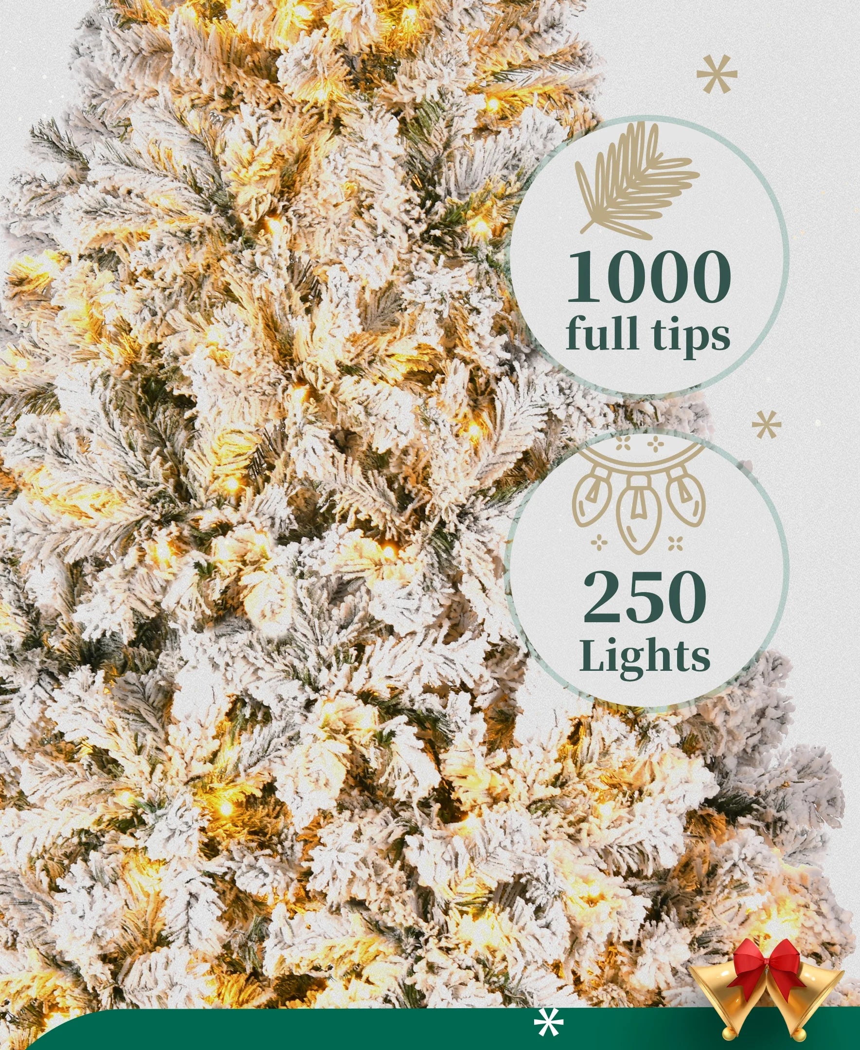 6-Foot Pre-Lit Snow Flocked Christmas Tree Featuring 250 Warm White Lights and 1000 Branch Tips