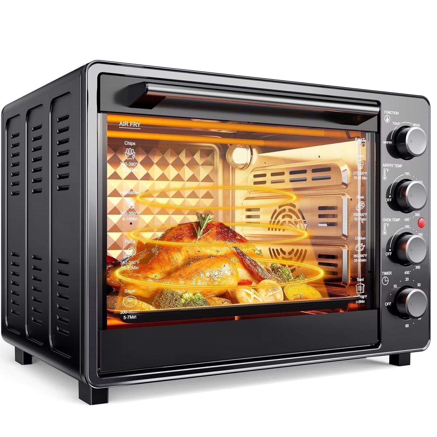 34 QT Extra-Large Oil-Free Air Fryer Toaster Oven Combo with 5 Functions: Pizza, Warm, Broil, Toast, Bake - Black