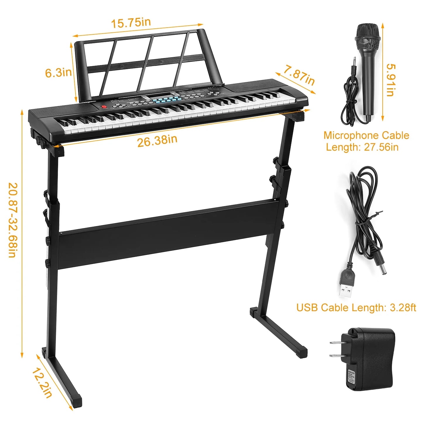 61Key Piano Keyboard Set,Electronic Keyboard Electric Musical Piano Instrument W Stand Mic Black