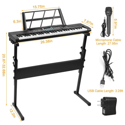61Key Piano Keyboard Set,Electronic Keyboard Electric Musical Piano Instrument W Stand Mic Black