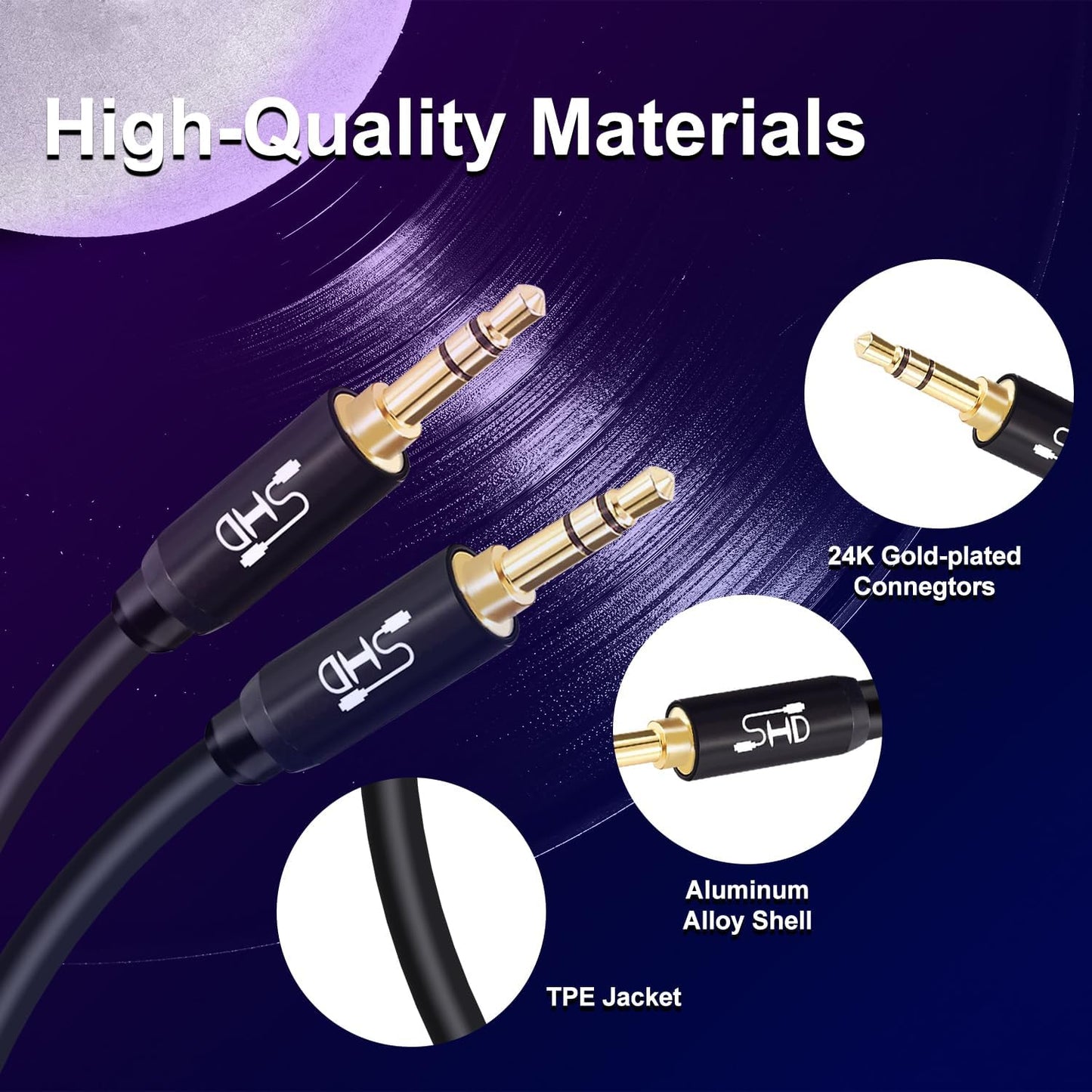 SHD Aux Cable, 3.5Mm Audio Cable Aux for Car Auxiliary Audio Stereo Cable 3.5Mm Cord Premium Sound Dual Shielded with Gold Plated Connectors-3Feet