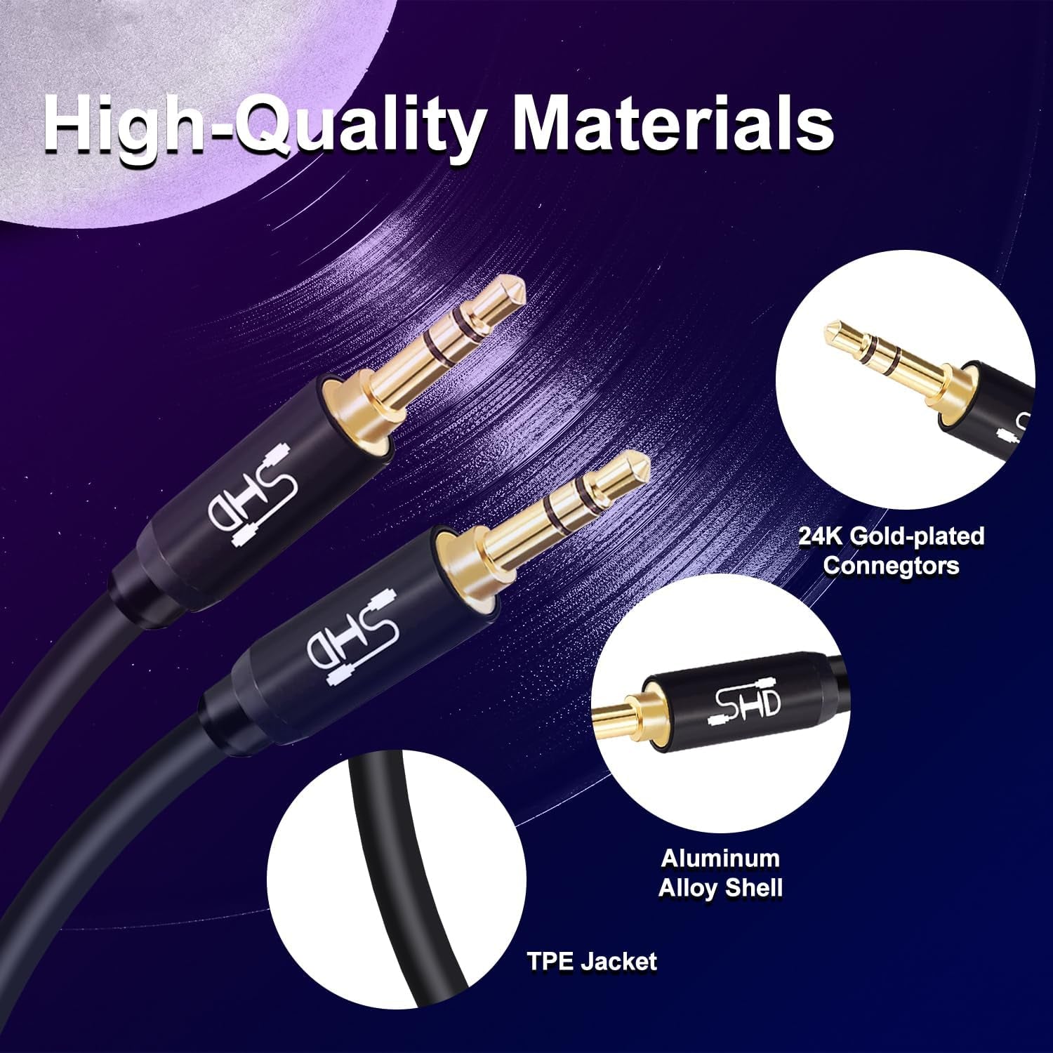 SHD Aux Cable, 3.5Mm Audio Cable Aux for Car Auxiliary Audio Stereo Cable 3.5Mm Cord Premium Sound Dual Shielded with Gold Plated Connectors-3Feet