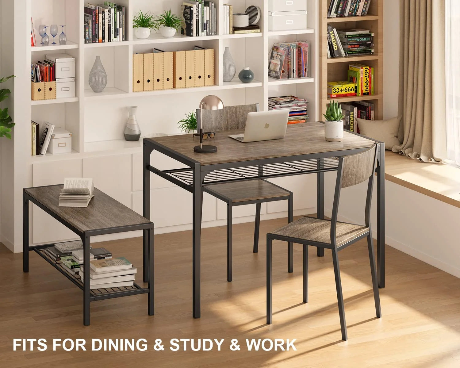 43" Dining Room Table and Chairs Set for Four, Ideal for Small Spaces and Breakfast Nooks, Gray