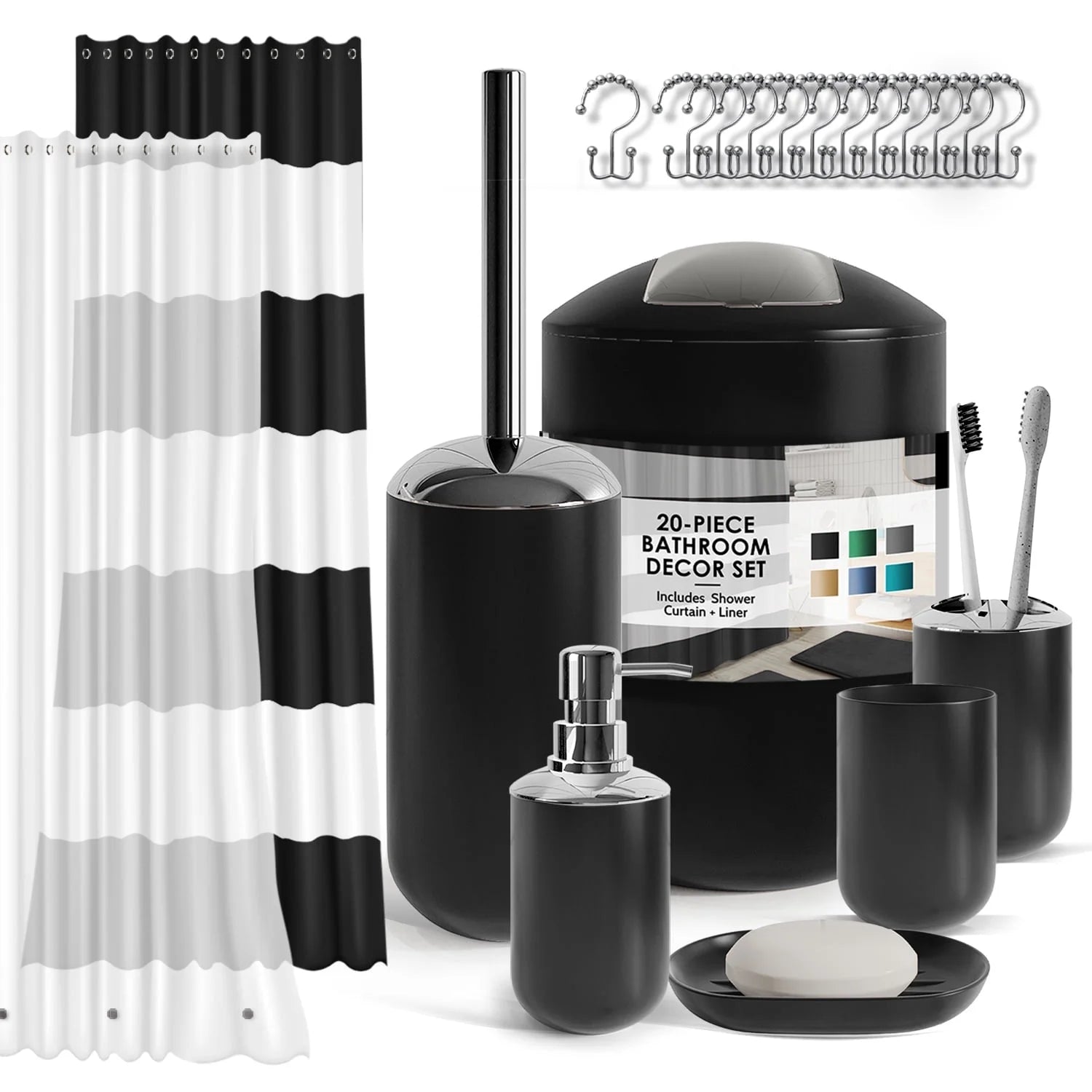 Hearth & Harbor 20 Piece Bathroom Accessories Set, Black Bathroom Decor Set