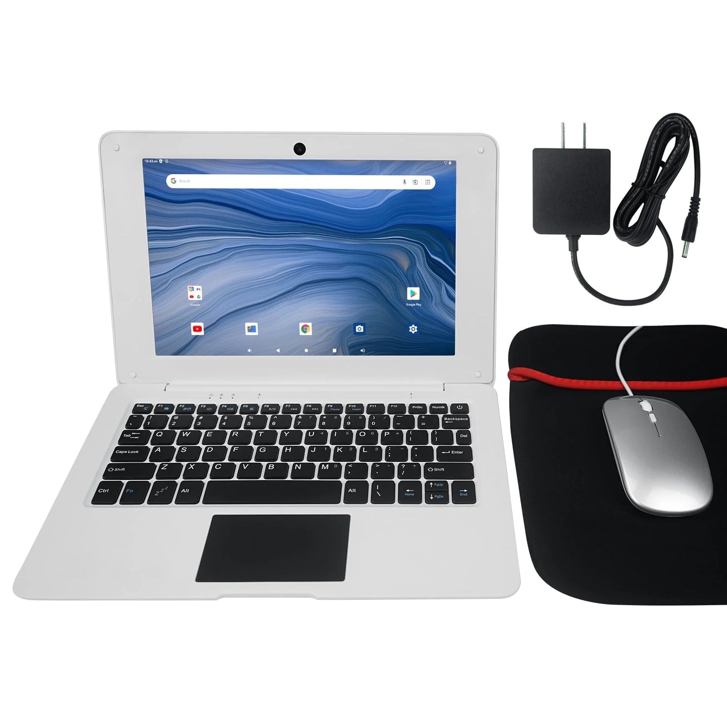 10.1" Inch Portable Kids Laptop Computer Powered by Linux-Android 12 OS, Bluetooth, Wi-Fi- White