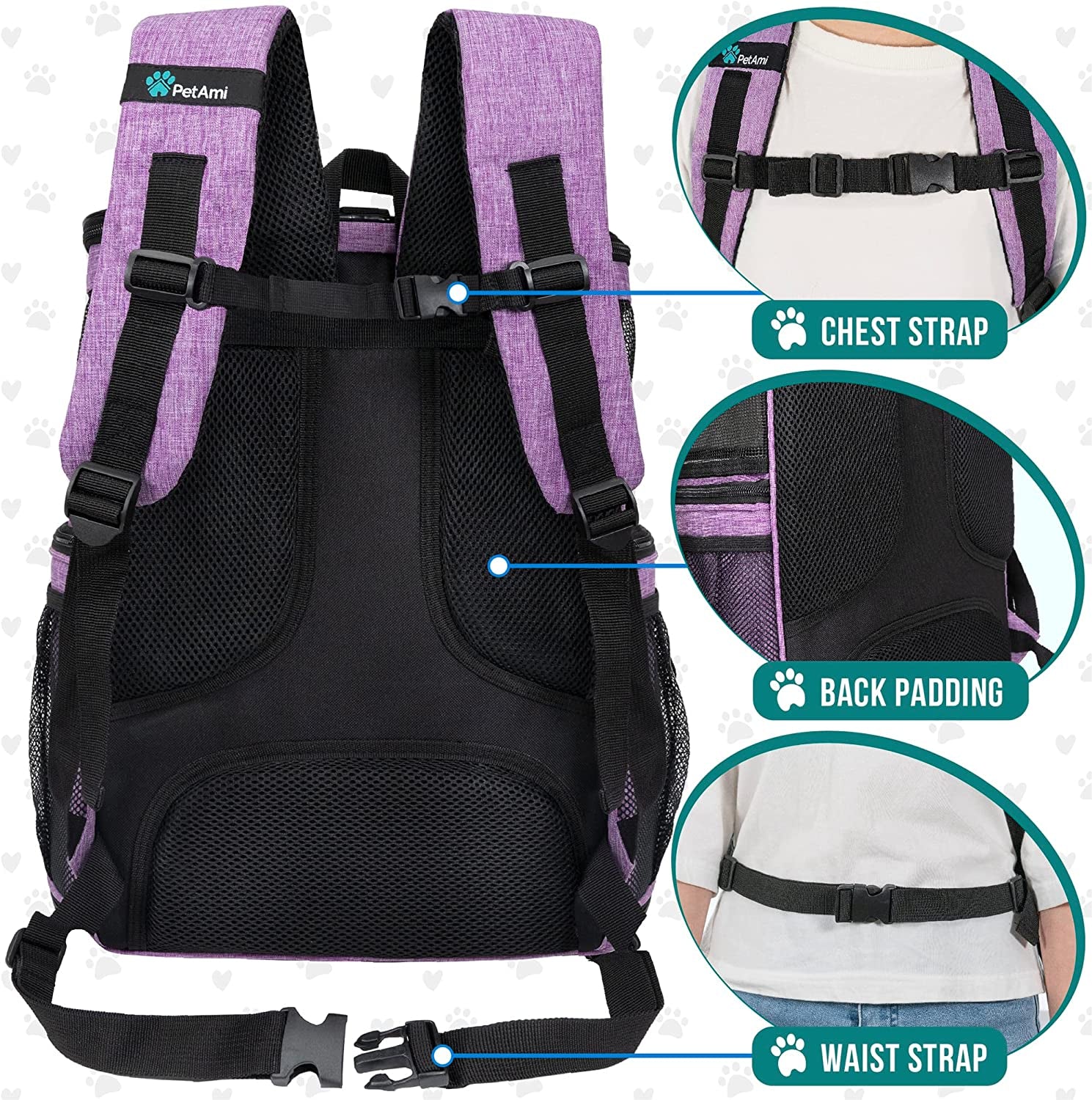 Petami Airline-Approved Dog and Cat Backpack Carrier, Soft-Sided and Ventilated for Travel, Hiking, and Camping, Supports Pets Up to 18 lbs, Purple