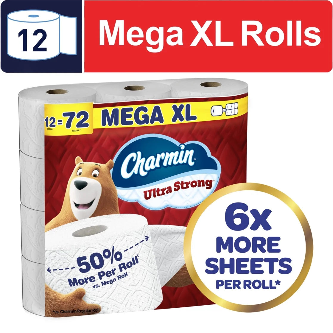 Charmin Ultra Strong Toilet Paper 12 Mega XL Rolls, 330 Sheets per Roll