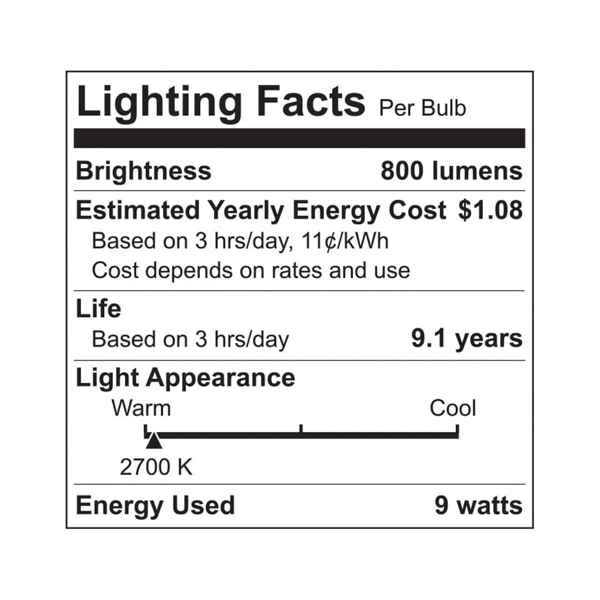 Great Value LED Light Bulbs, 60 Watts Eqv, Soft White, A19 General Purpose Light Bulbs, 9Yr, 4 Pack