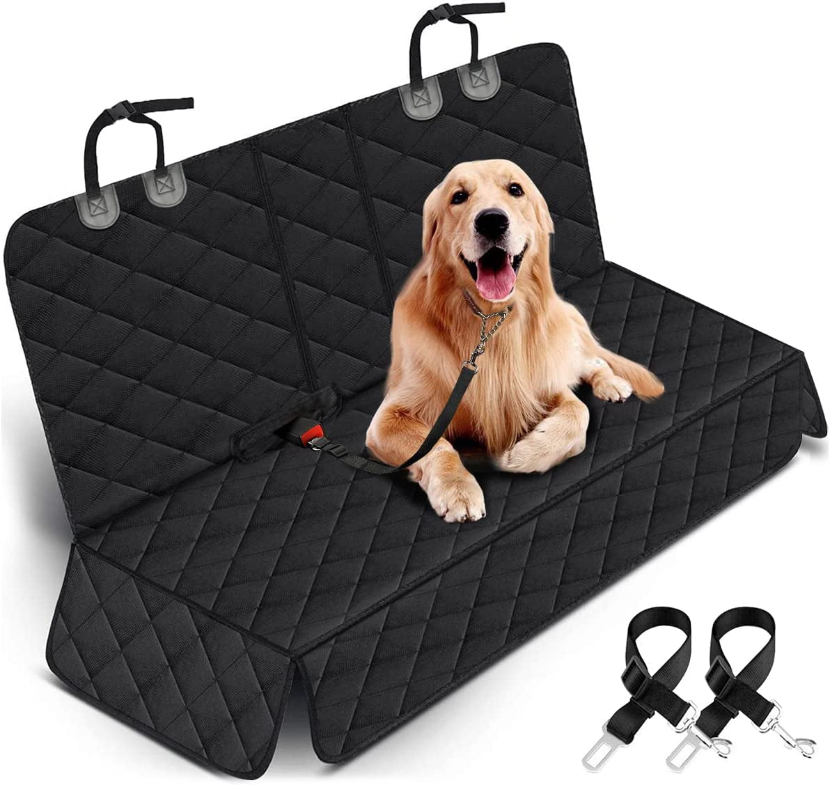 Premium Waterproof Dog Car Seat Cover for Back Seat Protection - Non-Slip Design with Middle Armrest Compatibility for Most Cars, Trucks, and SUVs - Black