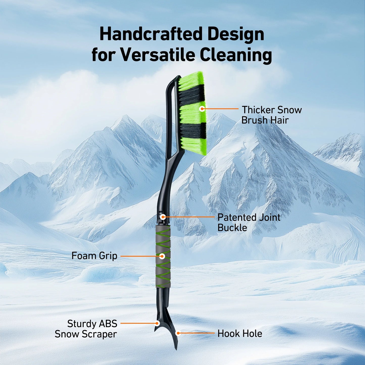 Detachable Snow Brush and Ice Scraper Set for Automotive Windshields, Ergonomic Foam Grip, Suitable for Cars, Trucks, and SUVs, Green