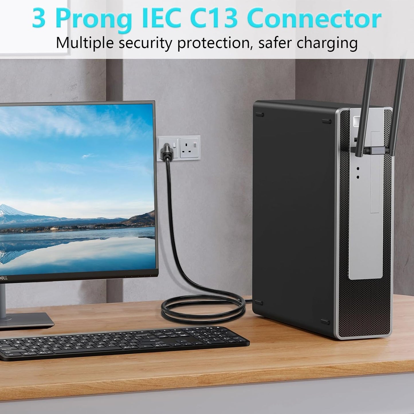 18 AWG Power Cable NEMA 5-15P to IEC320C13 for Computer Monitor TV Replacement 3 Prong Power Cord (10FT)