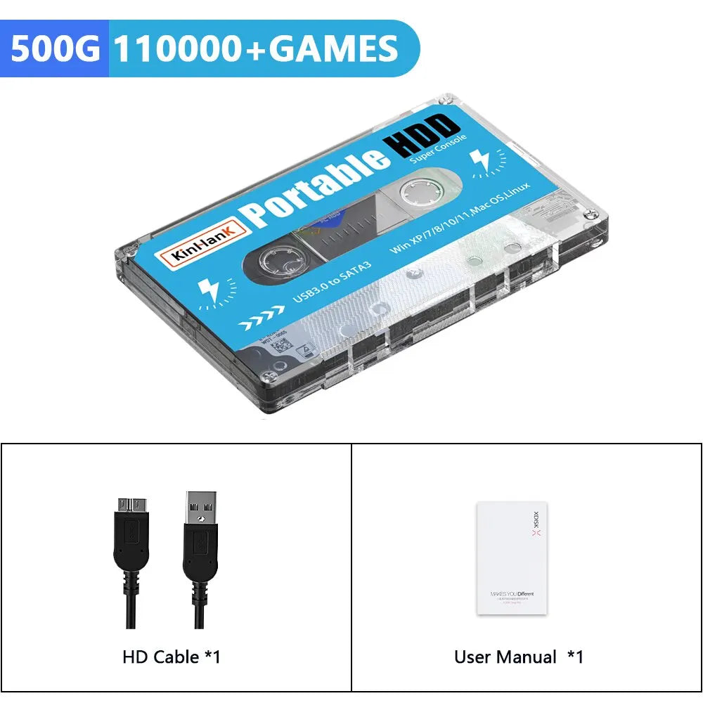 KINHANK Super Console 500GB Gaming HDD with 100,000 Video Games and 70 Emulators for DC, MAME, SS, NAOMI, PS2, PS1 - Plug and Play with Batocera OS