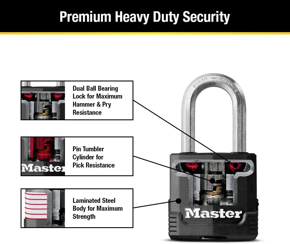 Master Lock Heavy-Duty Weather-Resistant Outdoor Key Lock Padlock Set, Keyed Alike, 4-Pack, Model M115XQLF