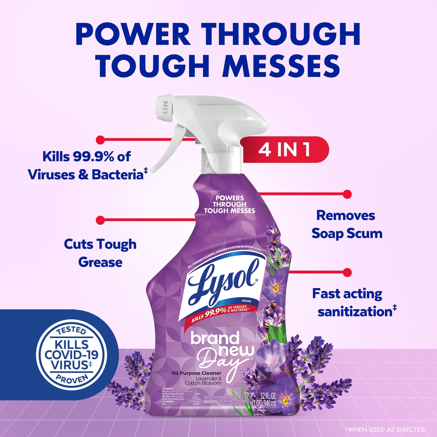 All-Purpose Cleaner and Disinfectant Spray, Lavender & Cotton Blossom Scent, 32 oz