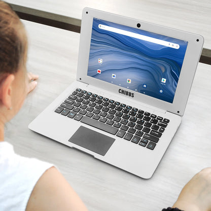 10.1" Inch Portable Kids Laptop Computer Powered by Linux-Android 12 OS, Bluetooth, Wi-Fi- White