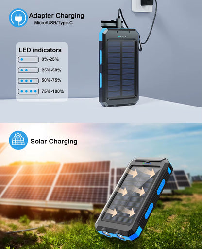 Solar Power Bank 38800Mah with Built-In Cable, Lightweight and Large Capacity Universal Mobile Power Supply for Mobile Phones