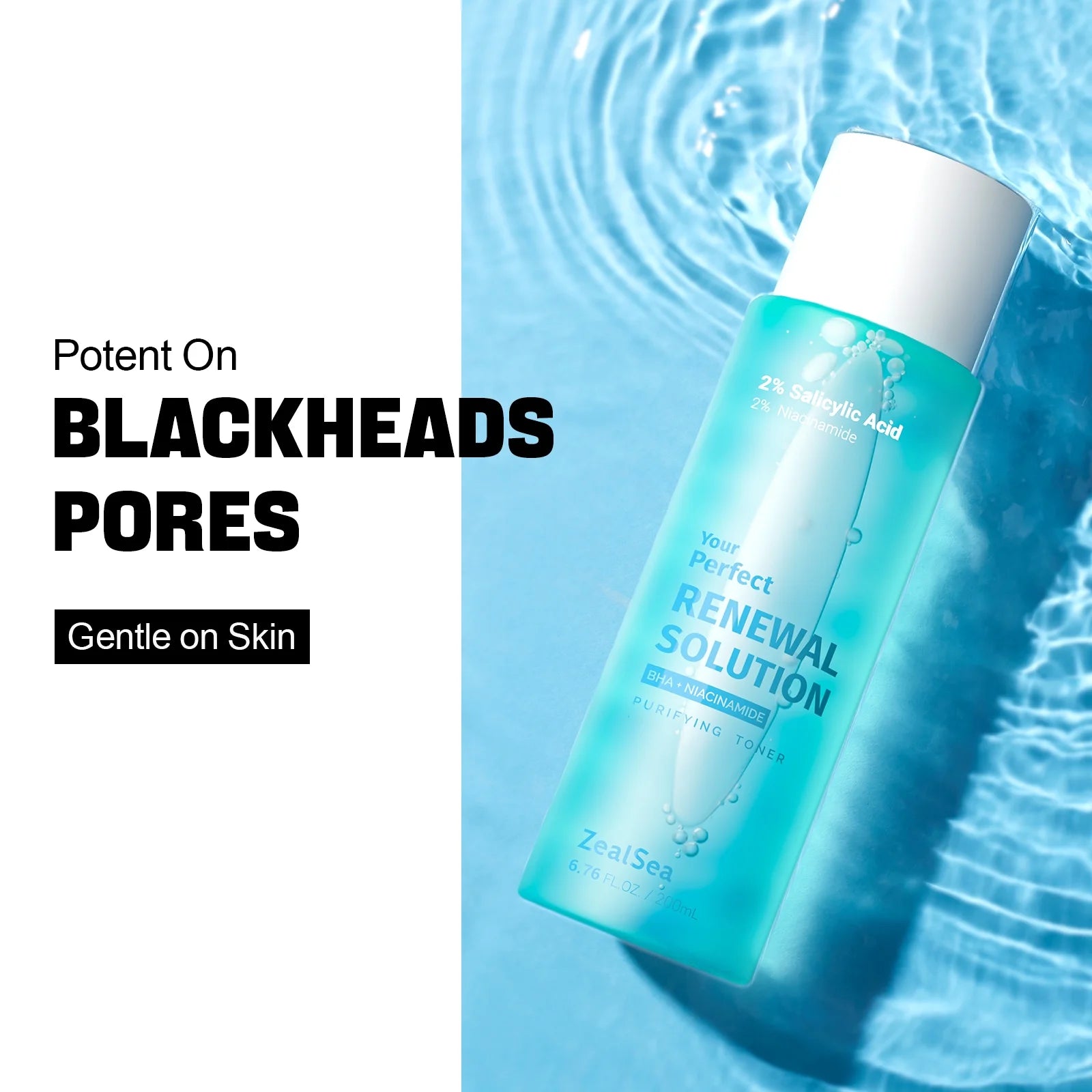 Salicylic Acid Toner - BHA Liquid Exfoliant for Pore Minimization and Blackhead Removal, 6.76 oz, with CICA and Niacinamide, Gentle Alcohol-Free Formula for All Skin Types, Vegan Redness Relief