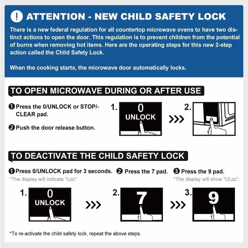 Compact 0.7 Cu Ft 700W Black Countertop Microwave Oven LED Display Timer Clock Defrost Child-Safe Lockout Push-Button Door 10