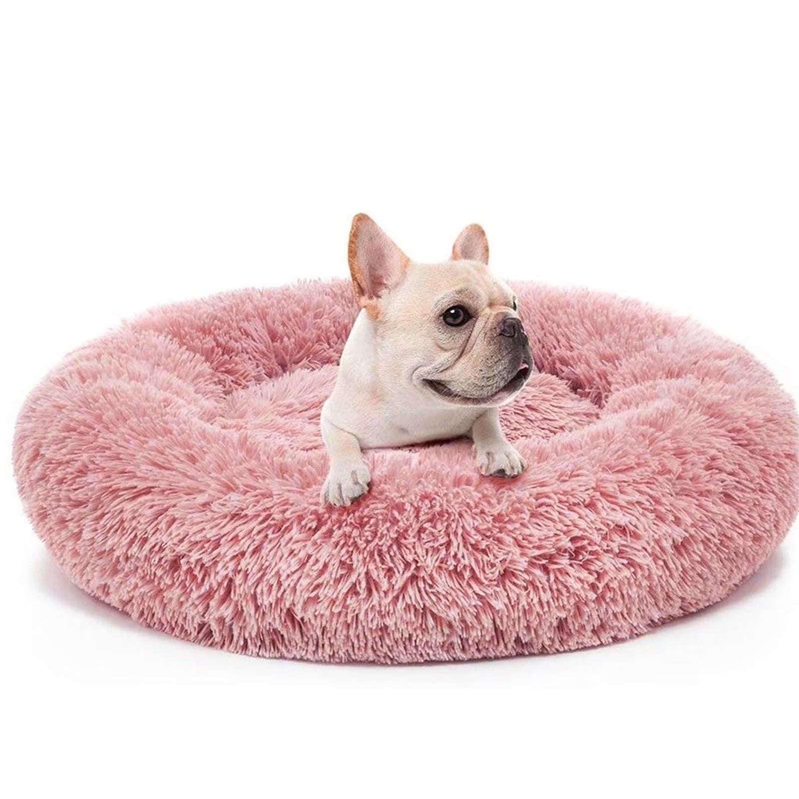 Nisrada 27In Calming Donut Dog Bed Anti-Anxiety, Self Warming, Cozy Soft Plush round Pet Bed Indoor, Ideal for Both Home & Travel, Size 27”X27”X8” Pink