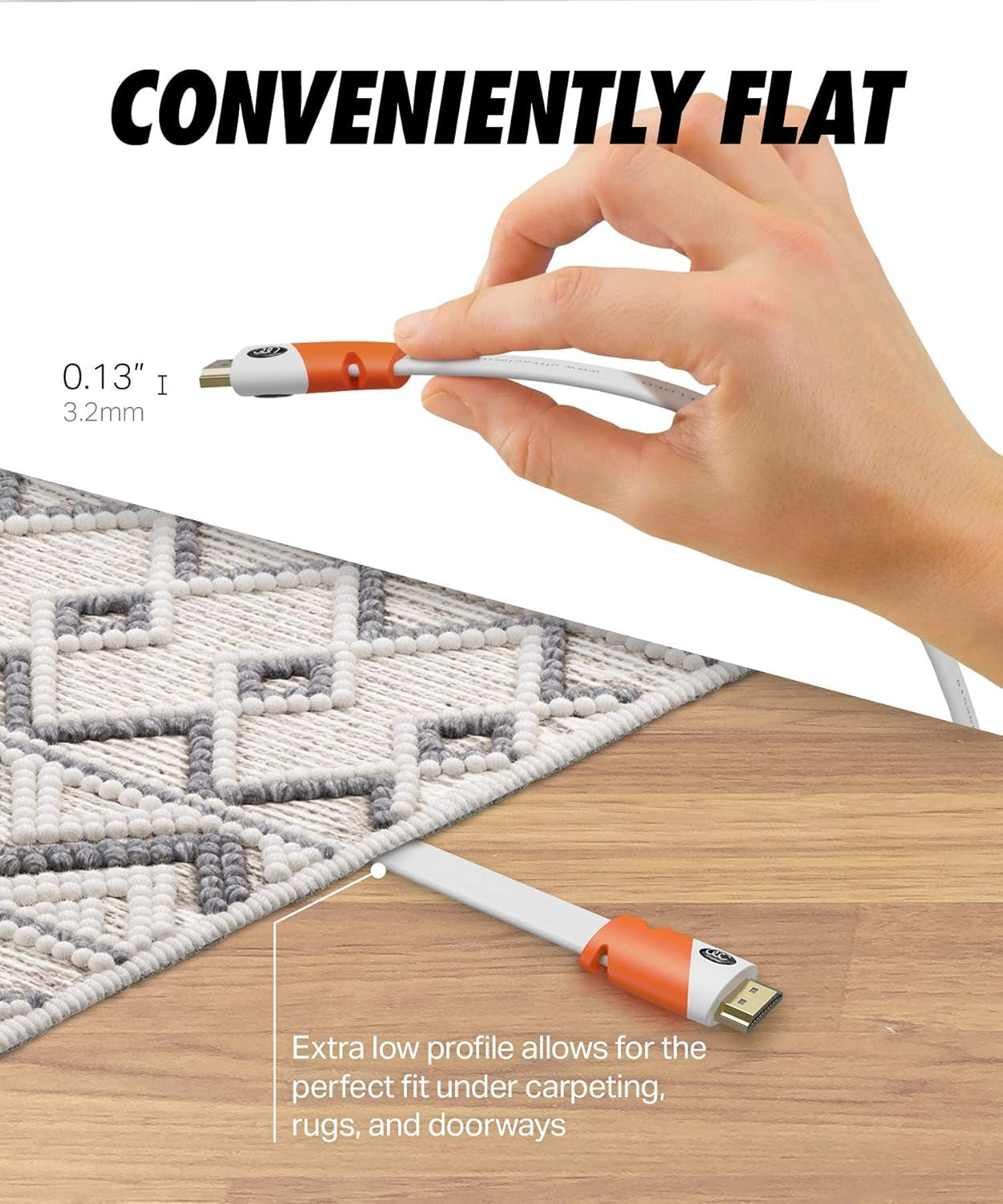 Ultra Clarity Cables Flat HDMI Cable 1.5 Ft (2 Pack) - High-Speed HDMI Cord Supporting 4K Video at 60 Hz, 3D, 2160P - Compliant with HDMI Latest Standard and HDCP 2.2, CL3 Rated