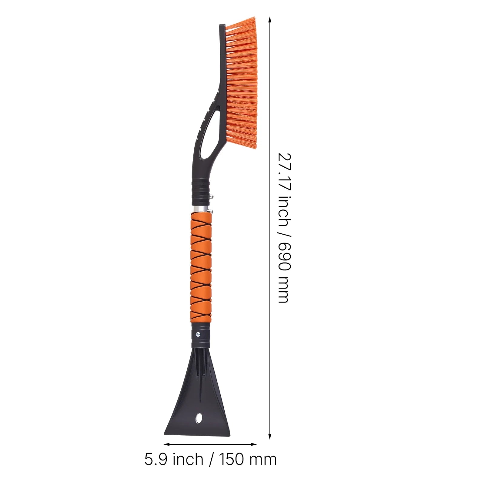 27-Inch Aluminum Snow Brush and Ice Scraper with Foam Handle and Non-Scratch Bristles - Lightweight, Portable, and Detachable Design for Vehicle Windshields