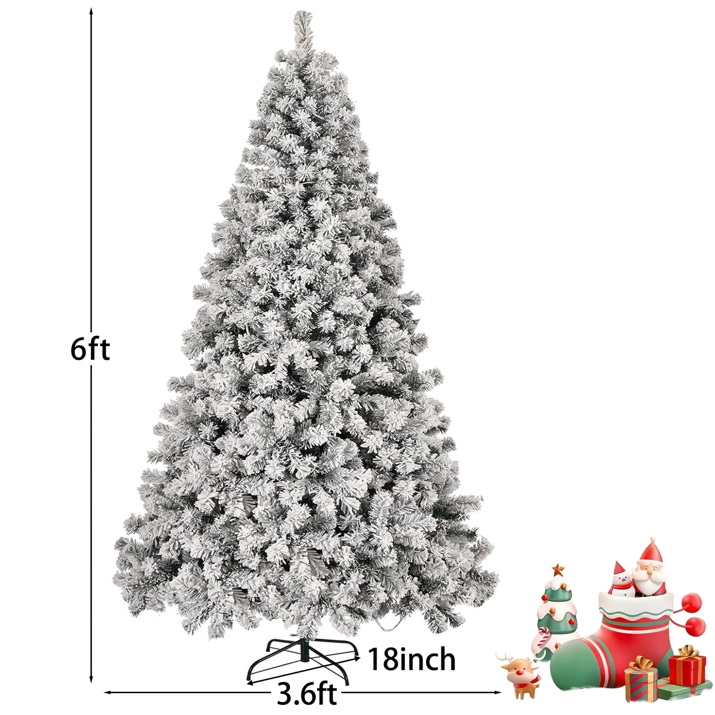 6-Foot Pre-Lit Snow Flocked Christmas Tree Featuring 250 Warm White Lights and 1000 Branch Tips