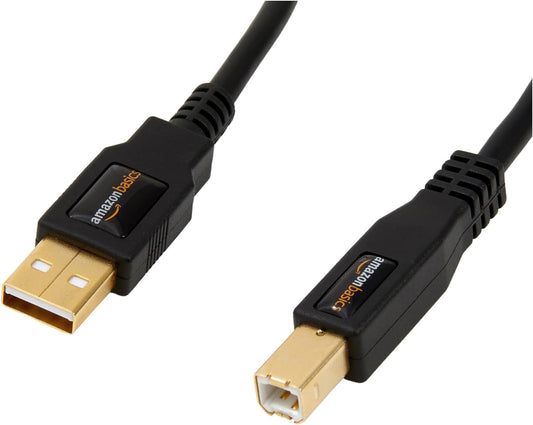 Amazon Basics USB-A to USB-B 2.0 Cable for Printer or External Hard Drive, Computer Compatible, Gold-Plated Connectors, Black, 6 Foot