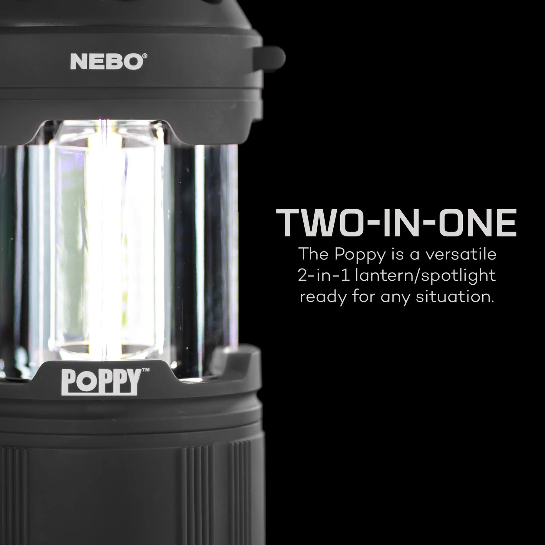 NEBO Poppy 300 Lumen Gray Lantern and 150 Lumen Spotlight, Battery Operated