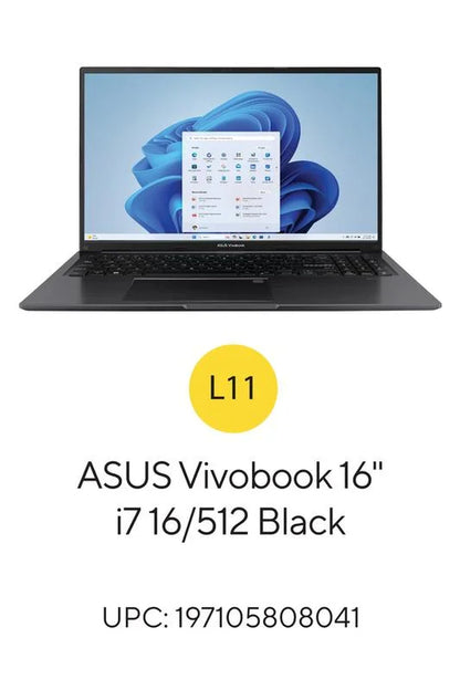 Vivobook 16" WUXGA Laptop with Intel Core i7-1355U, 16GB RAM, and 512GB SSD in Black