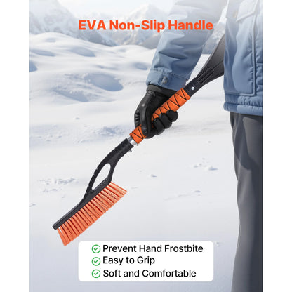 27-Inch Aluminum Snow Brush and Ice Scraper with Foam Handle and Non-Scratch Bristles - Lightweight, Portable, and Detachable Design for Vehicle Windshields