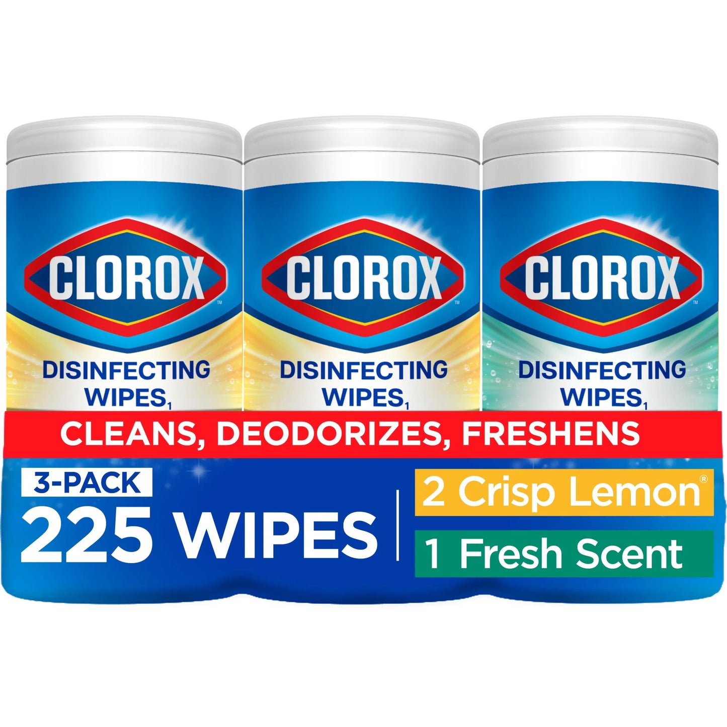 Disinfecting and Cleaning Wipes, Crisp Lemon and Fresh Scent, 75 Count per Pack, Set of 3