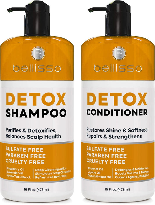 Detox Shampoo and Conditioner Set Ideal for Oily Hair Men and Women Remove Product Buildup Sulfate and Paraben Free with Scalp Clarifying and Detoxifying Properties with Rosemary Oil