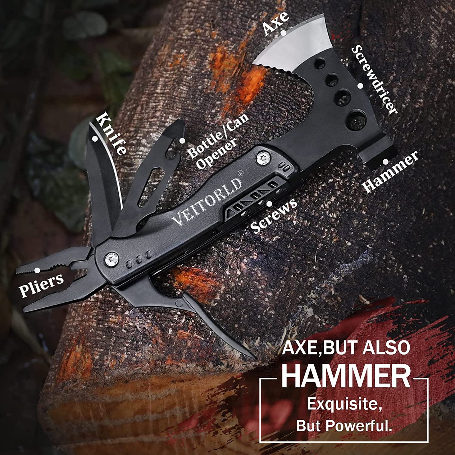VEITORLD Multitool Axe Hammer - Unique Christmas Stocking Stuffer and Gift Idea for Men, Dads, and Husbands, Perfect for Anniversaries and Birthdays, Ideal for Camping, Hunting, Fishing, and Hiking