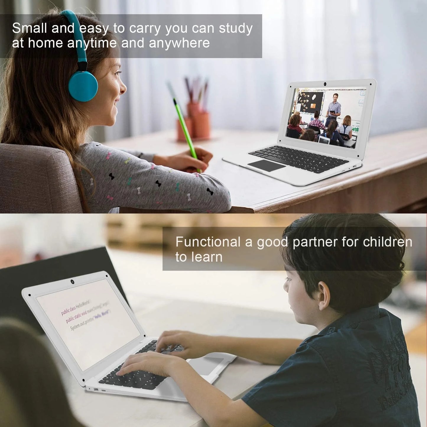 10.1" Inch Portable Kids Laptop Computer Powered by Linux-Android 12 OS, Bluetooth, Wi-Fi- White