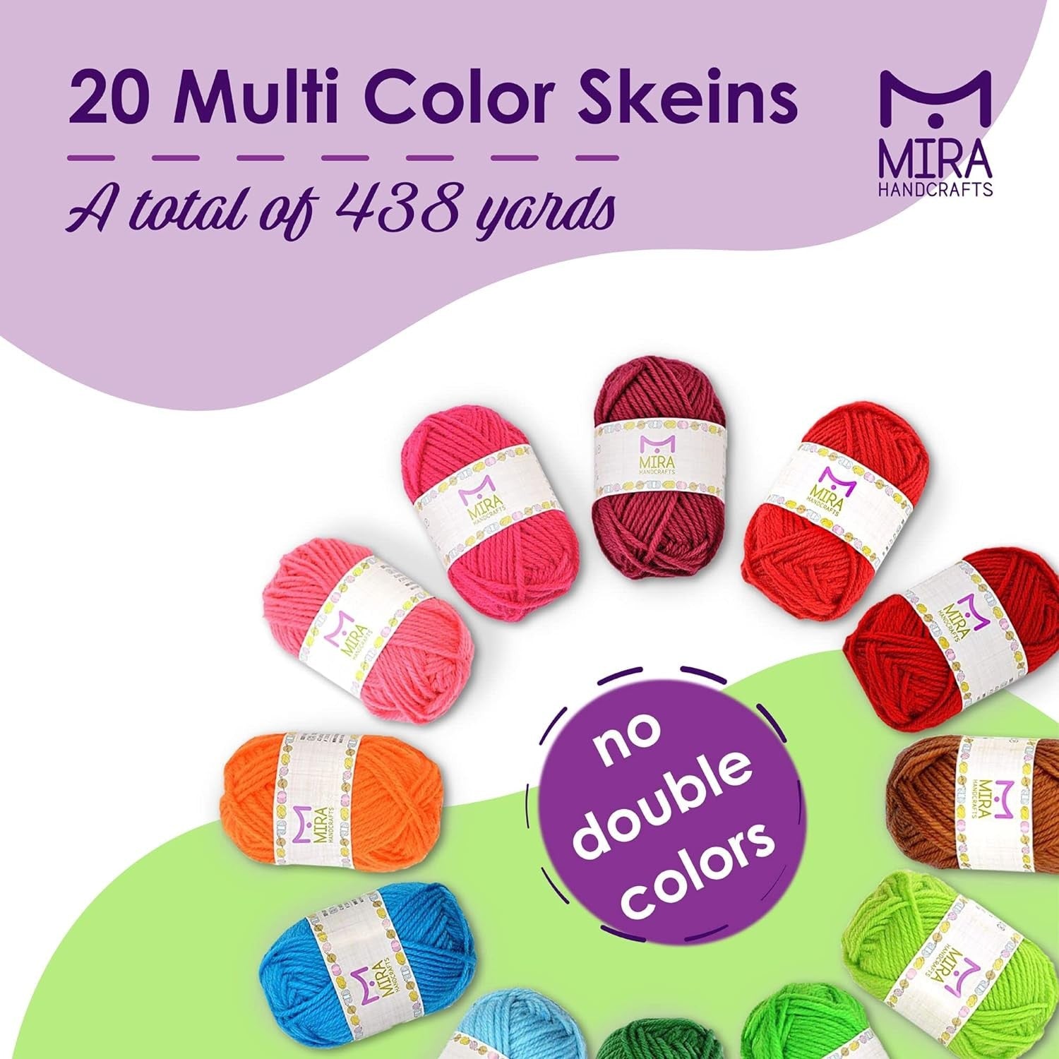 20 Multicolored Acrylic Yarn Skeins - Totaling 438 Yards for Crochet Projects
