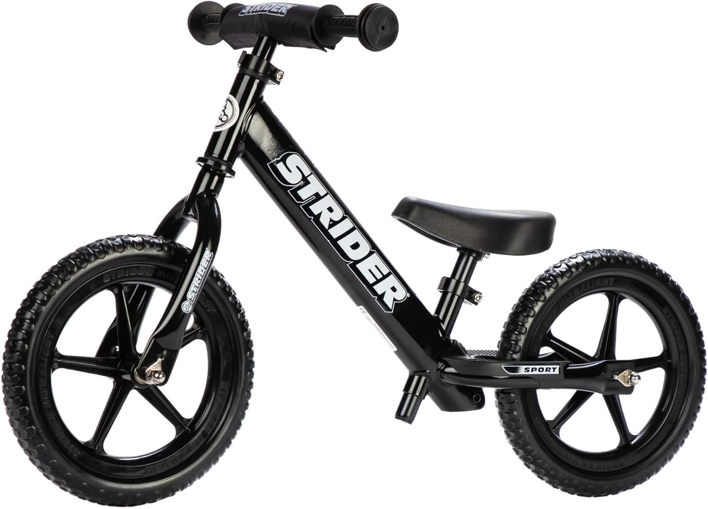 Strider 12” Sport Balance Bike for Children Aged 1 to 4 Years - Features Safety Pad, Padded Seat, Mini Grips, and Flat-Free Tires - Easy Tool-Free Assembly and Adjustments