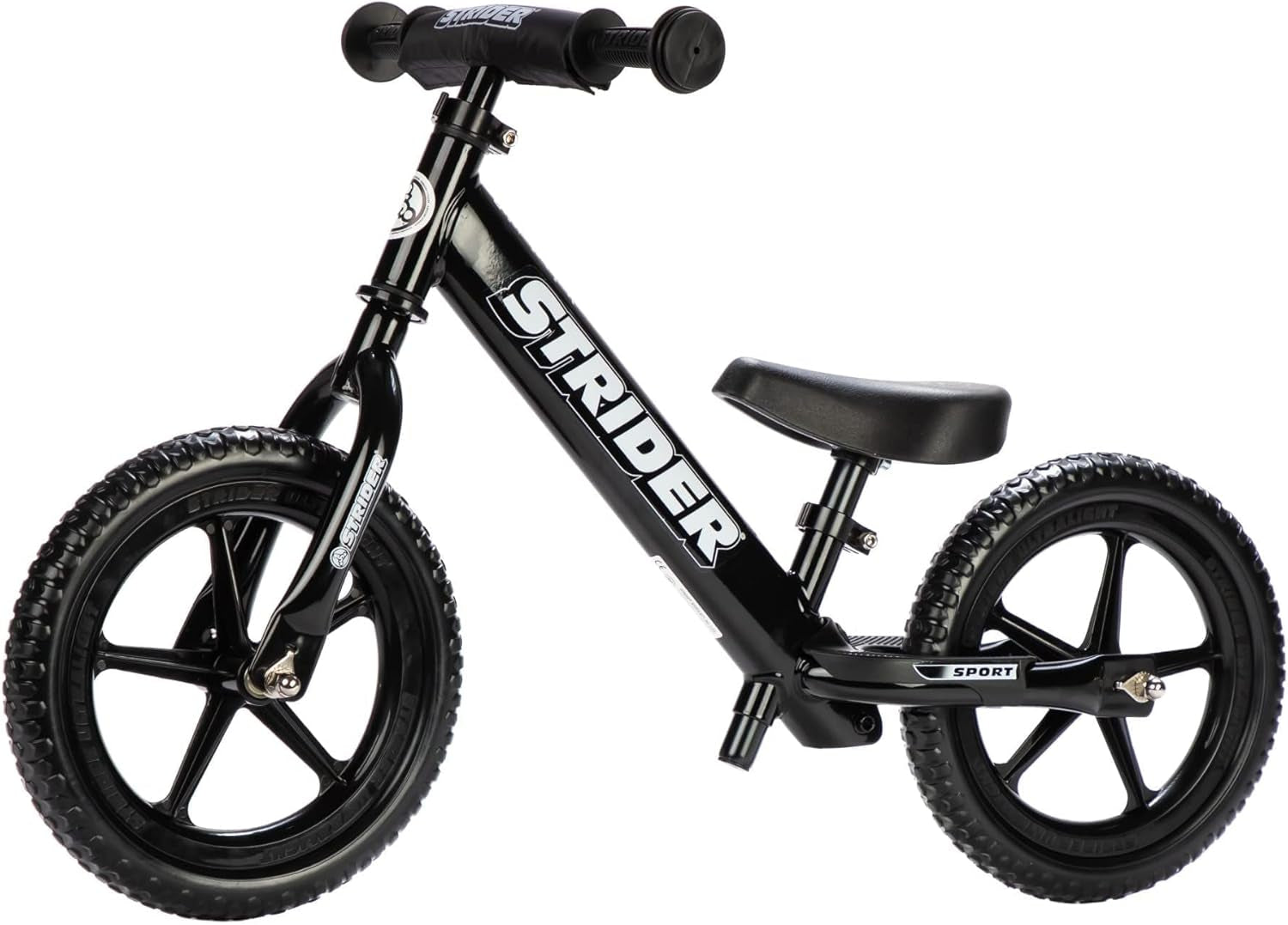 Strider 12” Sport Balance Bike for Children Aged 1 to 4 Years - Features Safety Pad, Padded Seat, Mini Grips, and Flat-Free Tires - Easy Tool-Free Assembly and Adjustments