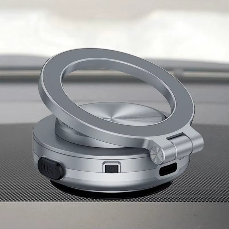 Magnetic Car Phone Mount with Vacuum Double-Sided Suction Cup, Folding Bracket, and 360-Degree Rotation