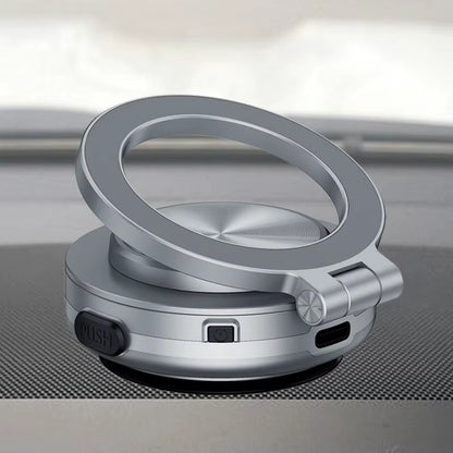 Magnetic Car Phone Mount with Vacuum Double-Sided Suction Cup, Folding Bracket, and 360-Degree Rotation